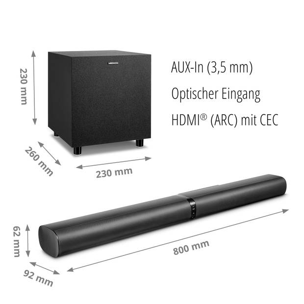 LIFE® P61450 2.1 soundbar perfecte aanvulling op de TV 2-in1 - flexibele plaatsing …