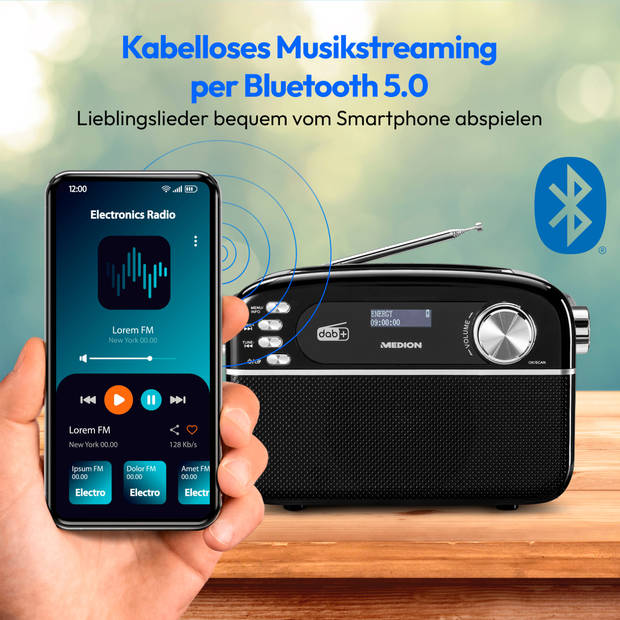 LIFE® E66809 Retro radio DAB+/PLL FM-radio elk 30 voorkeuzezenders Bluetooth® 5.3 …