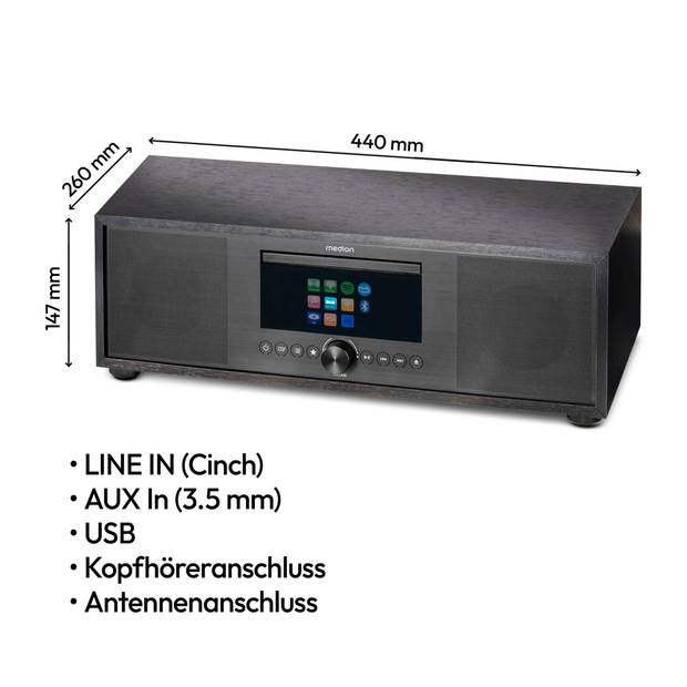 LIFE® P66400 All-in-One audiosysteem antraciet LCD-scherm 7.1 (2.8'') Internet/DAB+/P…