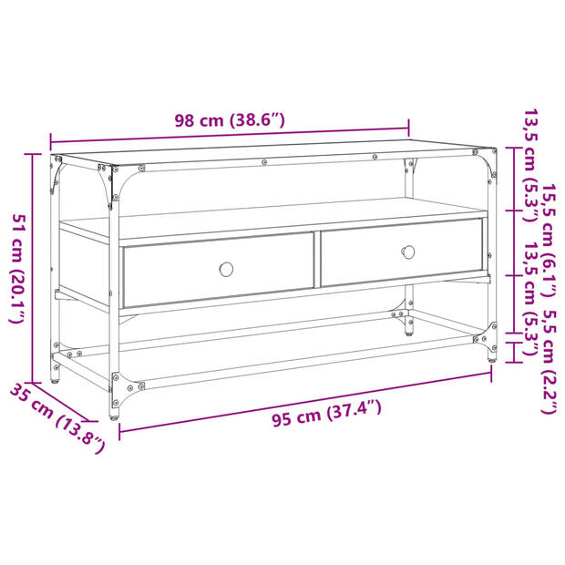 vidaXL Tv-meubel met glazen blad 98x35x51 cm bewerkt hout zwart