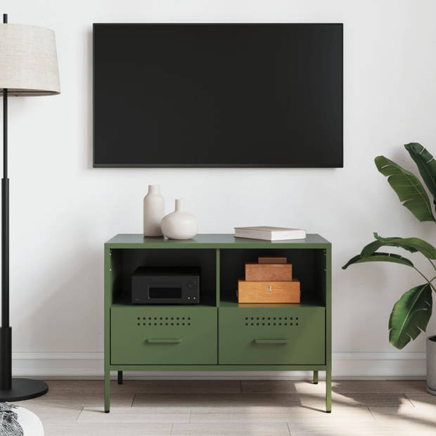 vidaXL Tv-meubel 68x39x50,5 cm koudgewalst staal olijfgroen