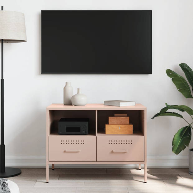 vidaXL Tv-meubel 68x39x50,5 cm koudgewalst staal roze