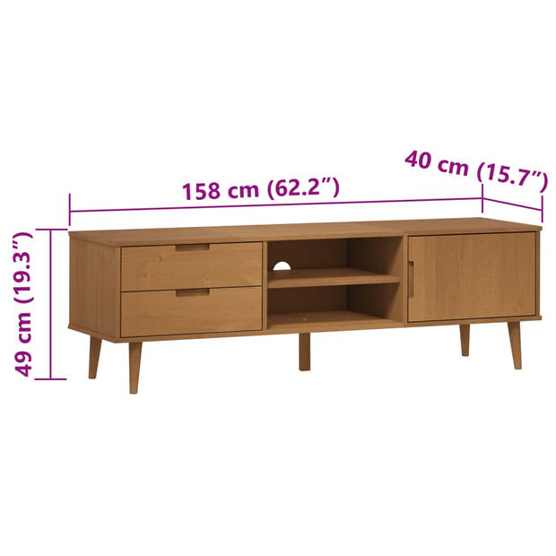 vidaXL Tv-meubel MOLDE 158x40x49 cm massief grenenhout bruin