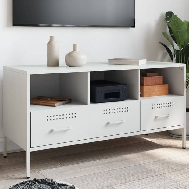 vidaXL Tv-meubel 100,5x39x50,5 cm koudgewalst staal wit