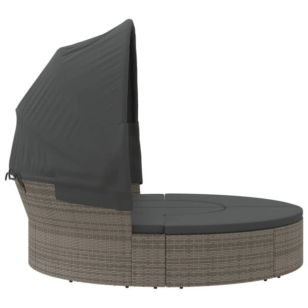 vidaXL Loungebed met luifel en kussens poly rattan grijs