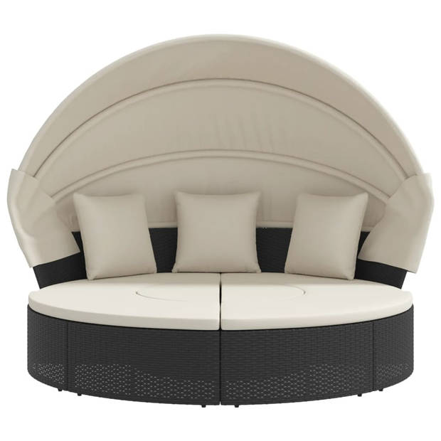 vidaXL Loungebed met luifel en kussens poly rattan zwart