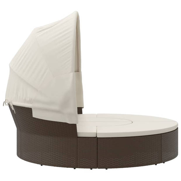 vidaXL Loungebed met luifel en kussens poly rattan bruin