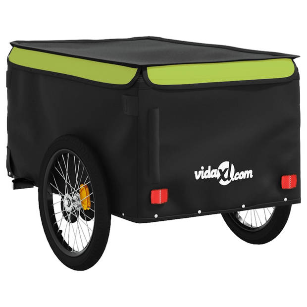 vidaXL Fietstrailer 45 kg ijzer zwart en groen