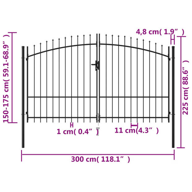 vidaXL Poort met puntige bovenkant dubbel 3x1,75 m staal zwart