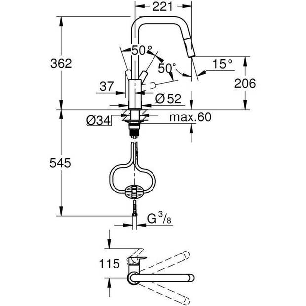 Keukenkraan - Eéngreepsspoelbakmengkraan - Matzwart - Hoge U-vormige uitloop - Uittrekbare uitloop - GROHE Start - 30631