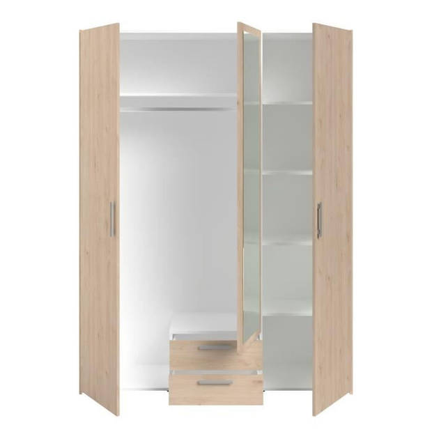 VARIA slaapkamerkast - Spaanplaat - Eiken decor - 3 deuren + 2 laden + spiegel - L 150 cm x D 51,7 cm x H 200 cm