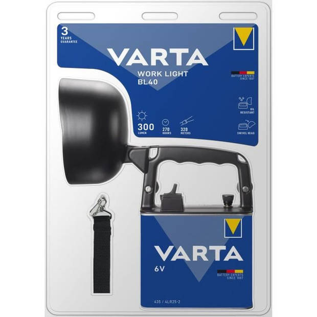 Projector-VARTA-Work Flex Light BL40-300lm-Autonomie 270 uur-Draagriem-High performance LED-Bestand tegen zuur en olie