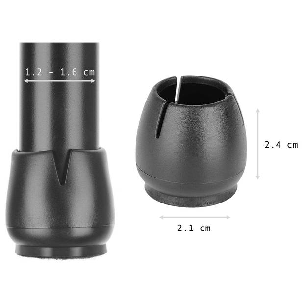 Oliva's - Stoelpoot beschermers - 12-16mm - Stoelpootdoppen - Stoelpoot sokken - Rond - Zwart - 24 stuks