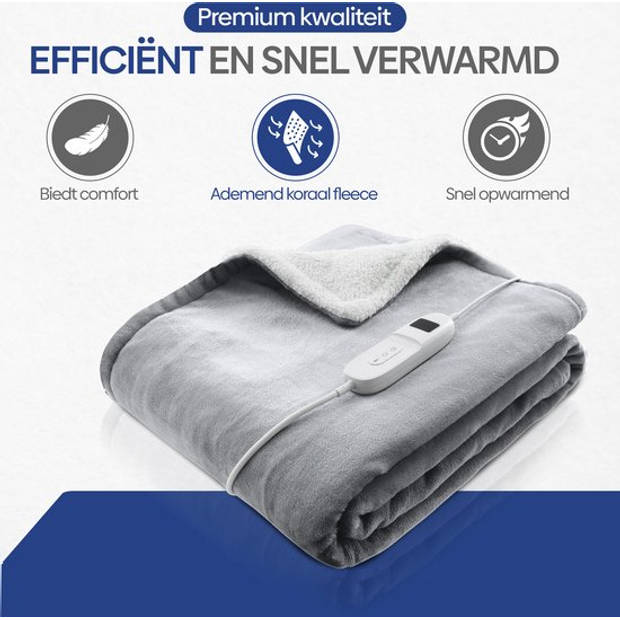 NIVADA Elektrische Warmtedeken - 180x130 cm - 9 Warmtestanden met Timer - Energiezuinig