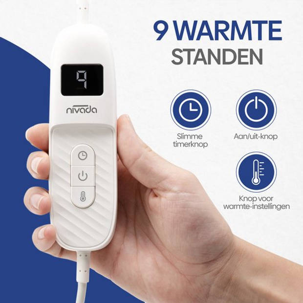 NIVADA Elektrische Warmtedeken - 180x130 cm - 9 Warmtestanden met Timer - Energiezuinig