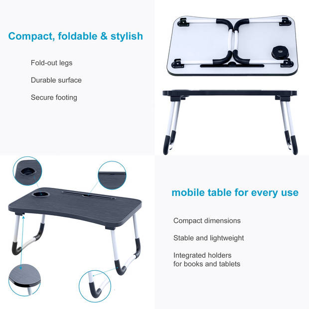 Intirilife uitklapbare laptoptafel in zwart met afmetingen van 60 x 40 x 28 cm - leestafel, ontbijtbord, boekenblad