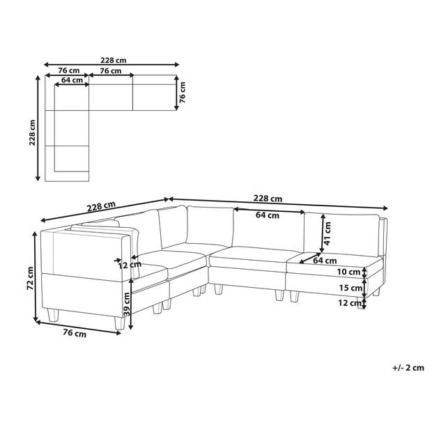 Beliani UNSTAD - Modulaire Sofa-Grijs-Polyester