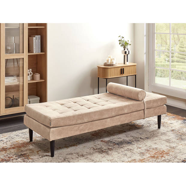 Beliani USSEL - Chaise longue-Beige-Fluweel