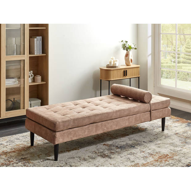 Beliani USSEL - Chaise longue-Beige-Fluweel