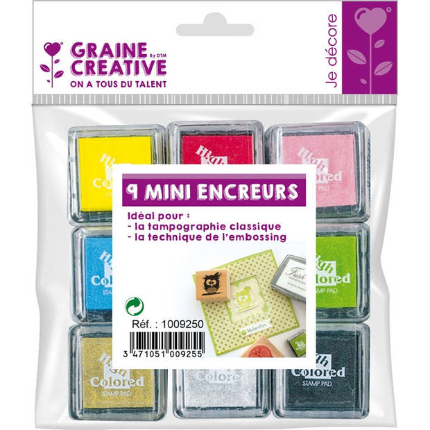 Graine Creative GC Inktkussens Set 3x3 cm 9 stuks