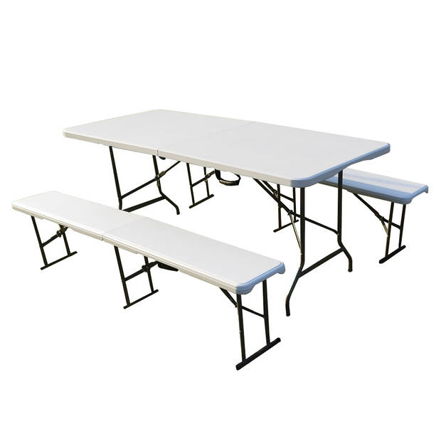 Inklapbare tafel en banken set - kunststof - 183x130 cm