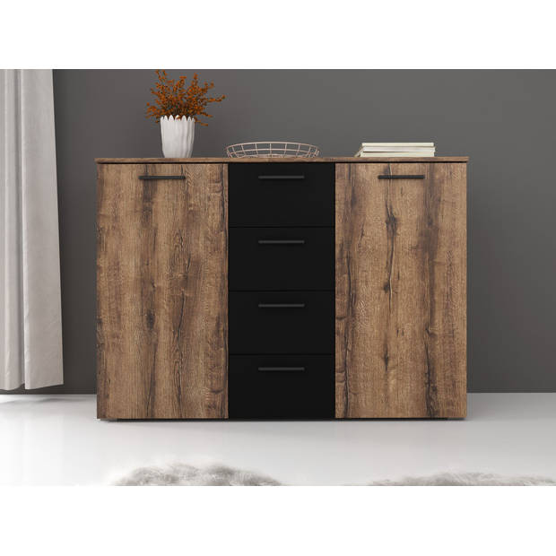 Meubella Dressoir Brown - Zwart - Eiken - 132 cm