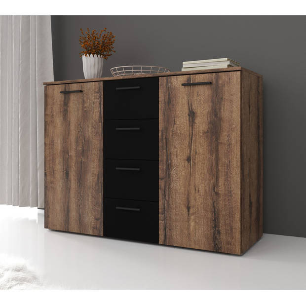 Meubella Dressoir Brown - Zwart - Eiken - 132 cm