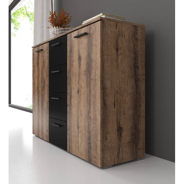 Meubella Dressoir Brown - Zwart - Eiken - 132 cm