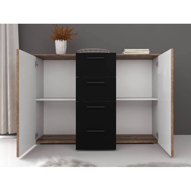 Meubella Dressoir Brown - Zwart - Eiken - 132 cm