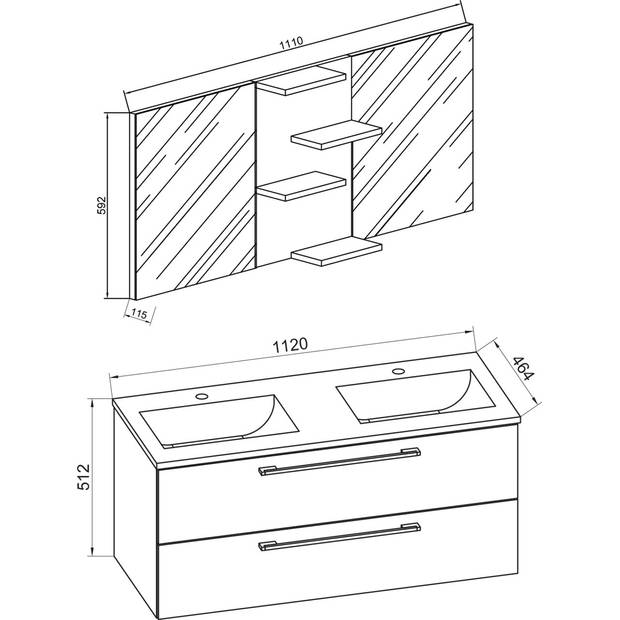 BudasiS badkamer dubbele wastafel zwart.