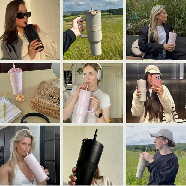 ONYX Drinkfles met Rietje 700ML - Waterfles voor Kinderen & Volwassenen - Thermosbeker Travel Mug - Zwart
