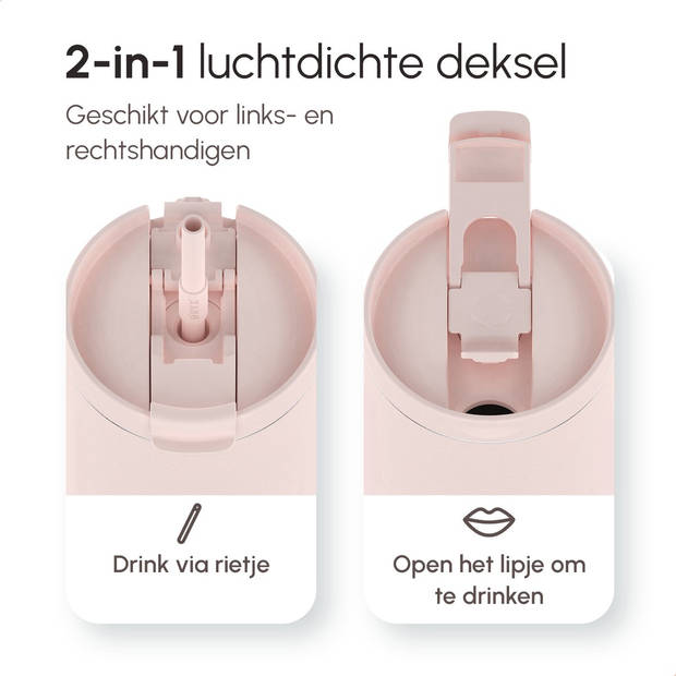 ONYX Drinkfles met Rietje 700ML - Waterfles voor Kinderen & Volwassenen - Thermosbeker Travel Mug - Roze