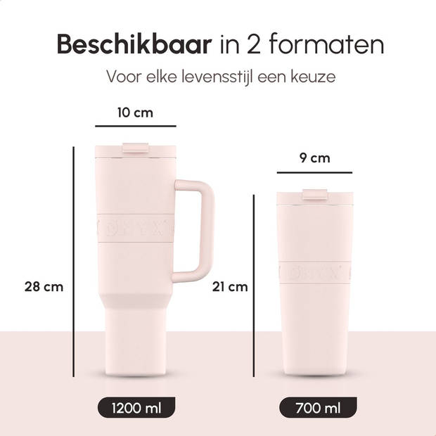 ONYX Drinkfles met Rietje 700ML - Waterfles voor Kinderen & Volwassenen - Thermosbeker Travel Mug - Roze