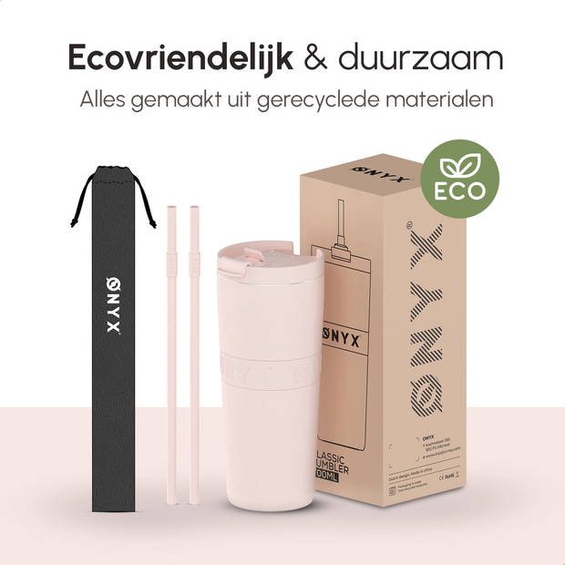 ONYX Drinkfles met Rietje 700ML - Waterfles voor Kinderen & Volwassenen - Thermosbeker Travel Mug - Roze