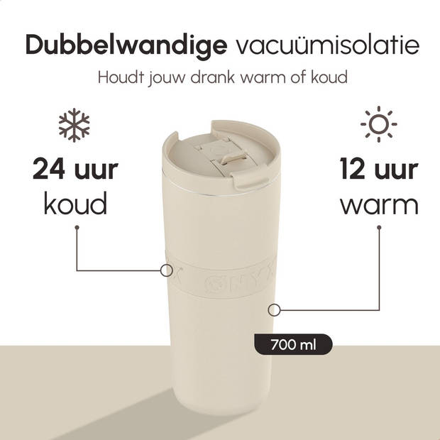 ONYX Drinkfles met Rietje 700ML - Waterfles voor Kinderen & Volwassenen - Thermosbeker Travel Mug - Beige