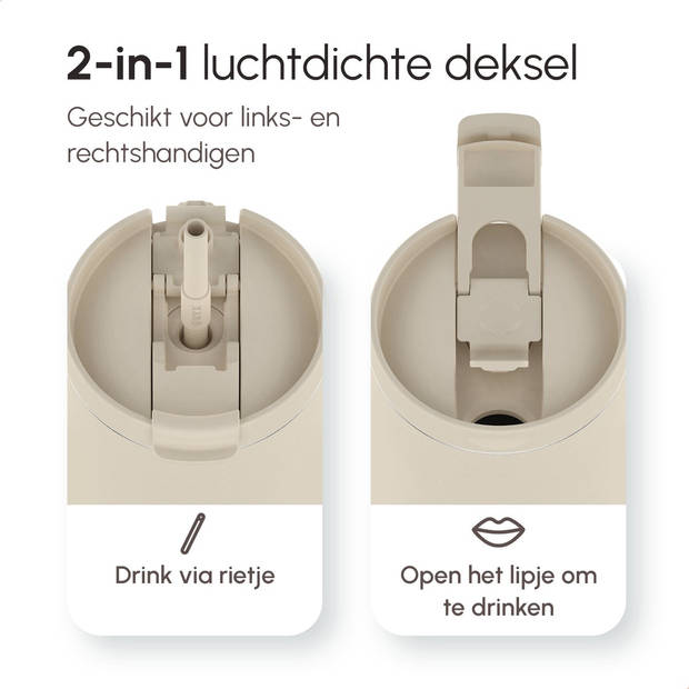 ONYX Drinkfles met Rietje 700ML - Waterfles voor Kinderen & Volwassenen - Thermosbeker Travel Mug - Beige