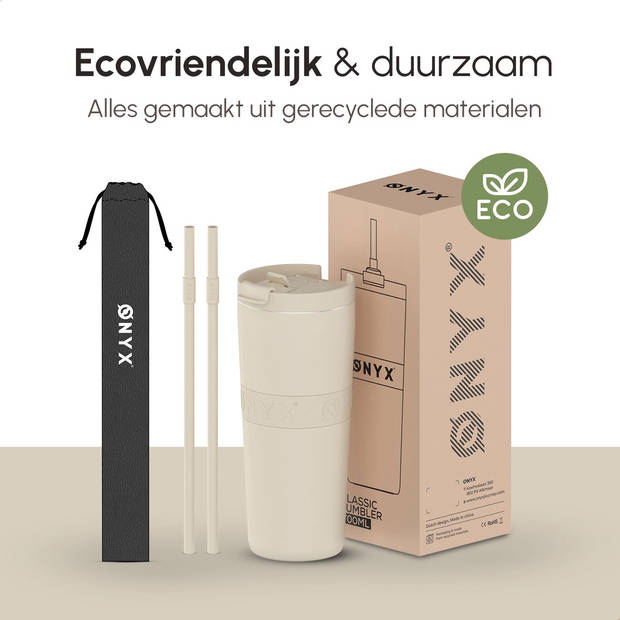 ONYX Drinkfles met Rietje 700ML - Waterfles voor Kinderen & Volwassenen - Thermosbeker Travel Mug - Beige