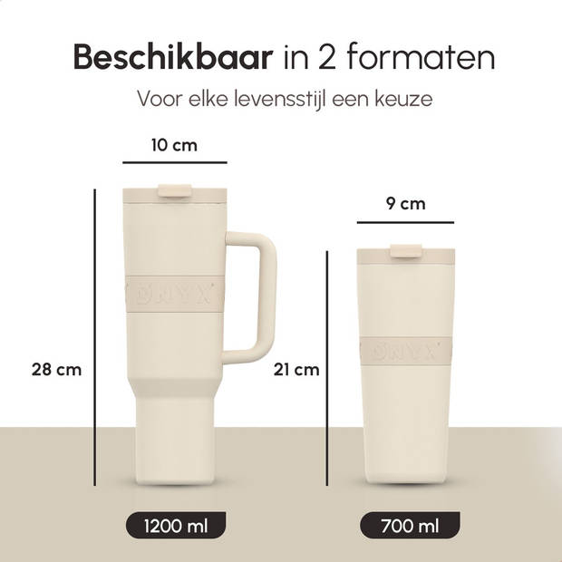 ONYX Drinkfles met Rietje 700ML - Waterfles voor Kinderen & Volwassenen - Thermosbeker Travel Mug - Beige