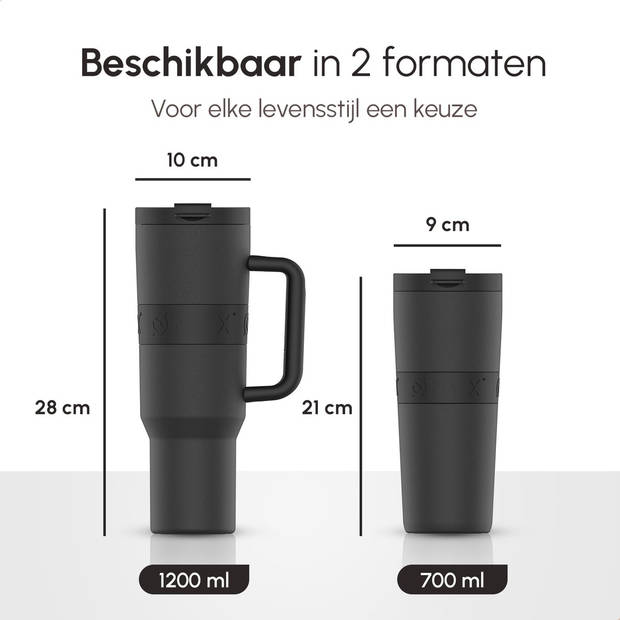 ONYX Drinkfles met Rietje 1.2 Liter - Waterfles voor Kinderen & Volwassenen - Thermosbeker Travel Mug - Zwart