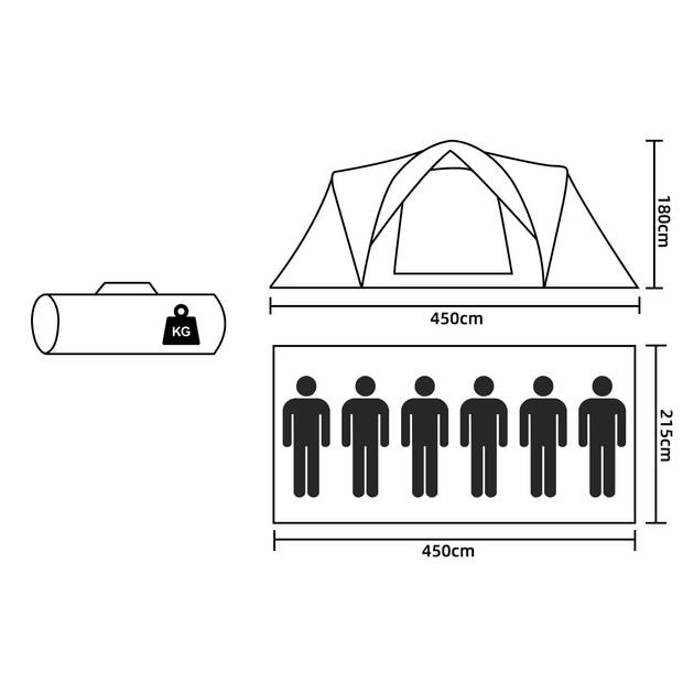 Springos Tunneltent Kampeertent Tent Waterdicht Klamboe Hoes 6 Persoons Grijs 450 x 215 x 180 cm