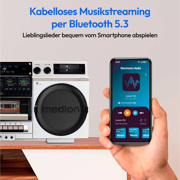 LIFE® P66538 Retro boombox DAB+/PLL-UKW radio Bluetooth® 5.1 voor afspelen smartphone…