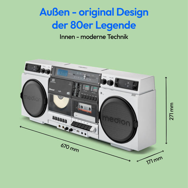 LIFE® P66538 Retro boombox DAB+/PLL-UKW radio Bluetooth® 5.1 voor afspelen smartphone…