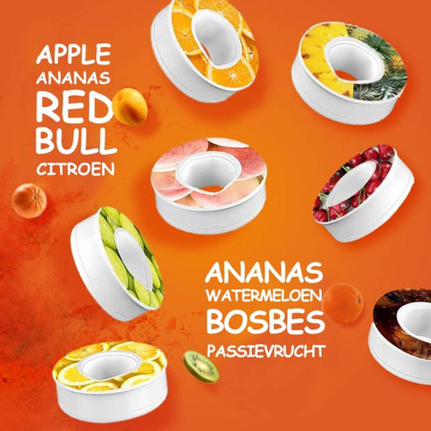 JUST23 Geur air Pods 8 Stuks - Vegan - Smaken Redbull, Appel, Citroen, Watermeloen, Ananas, Banaan, Passie en Bosbes