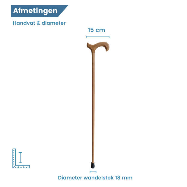 Gastrock Houten wandelstok - Beukenhout - Lichtbruin - Derby handvat - Voor heren en dames - Lengte 94 cm