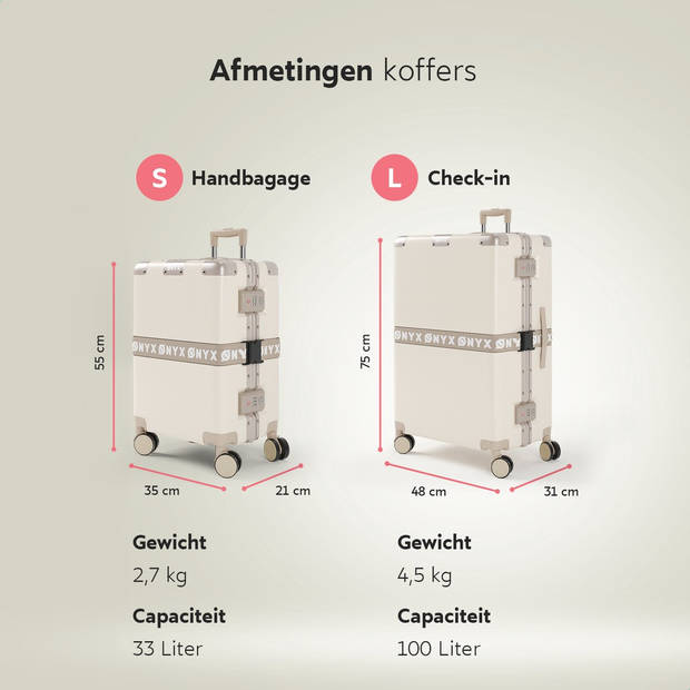 ONYX 2-delige Kofferset - Handbagage en Check-in koffer - 33L/100 L - TSA slot - Spinner wielen - Trolley - Beige