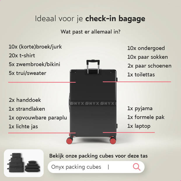 ONYX 3-delige Kofferset - Handbagage en Check-in koffer - 33L/65L/100 L - TSA slot - Spinner wielen - Trolley - Zwart