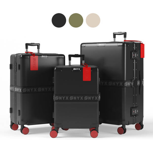 ONYX 3-delige Kofferset - Handbagage en Check-in koffer - 33L/65L/100 L - TSA slot - Spinner wielen - Trolley - Zwart