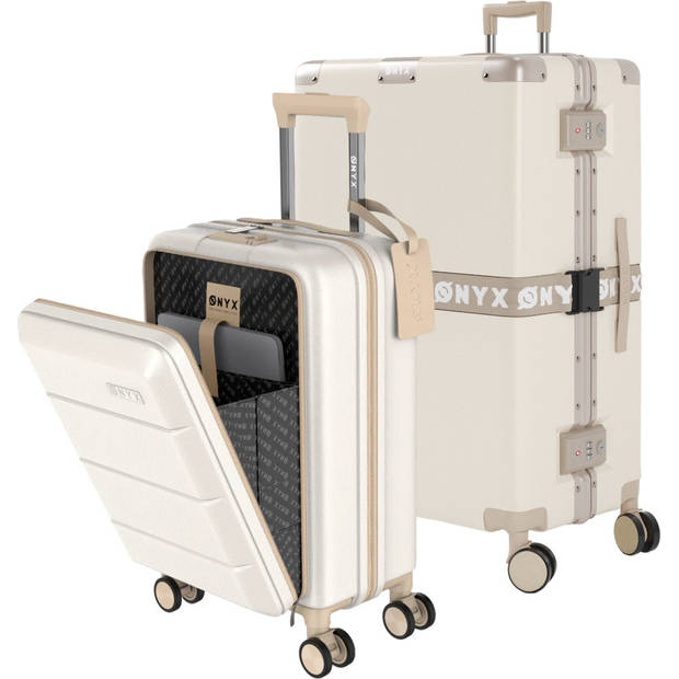 ONYX 2-delige Kofferset - Handbagage met voorvak en Check-in koffer - 35L/100 L - TSA slot - Trolley - Beige