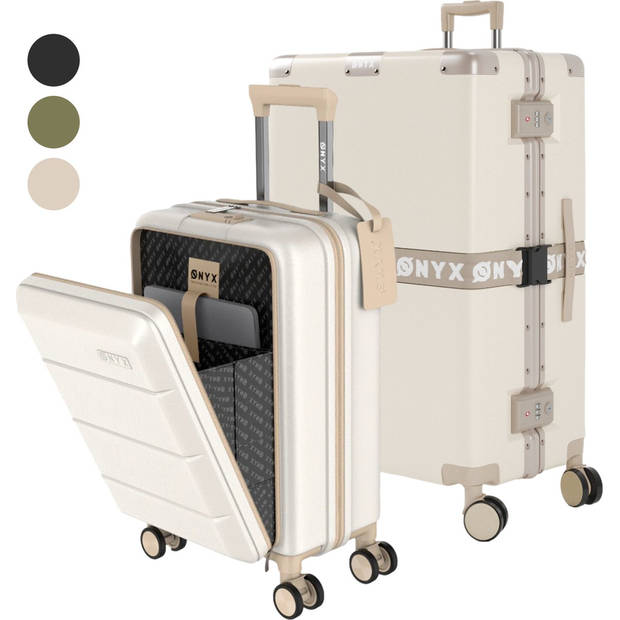 ONYX 2-delige Kofferset - Handbagage met voorvak en Check-in koffer - 35L/100 L - TSA slot - Trolley - Beige