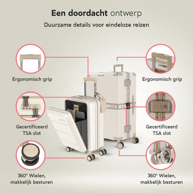 ONYX 2-delige Kofferset - Handbagage met voorvak en Check-in koffer - 35L/100 L - TSA slot - Trolley - Beige